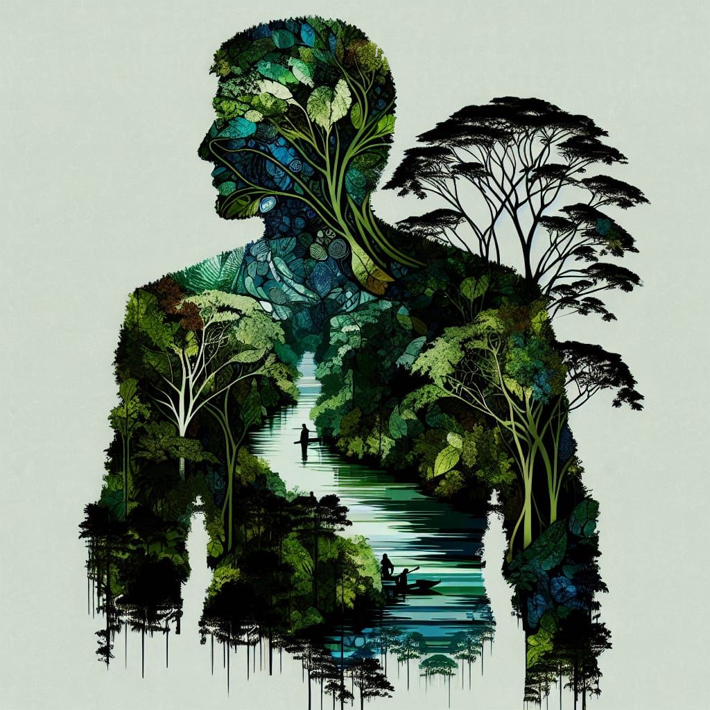 Amazonian Tree Man Silhouette: Nature and Humanity