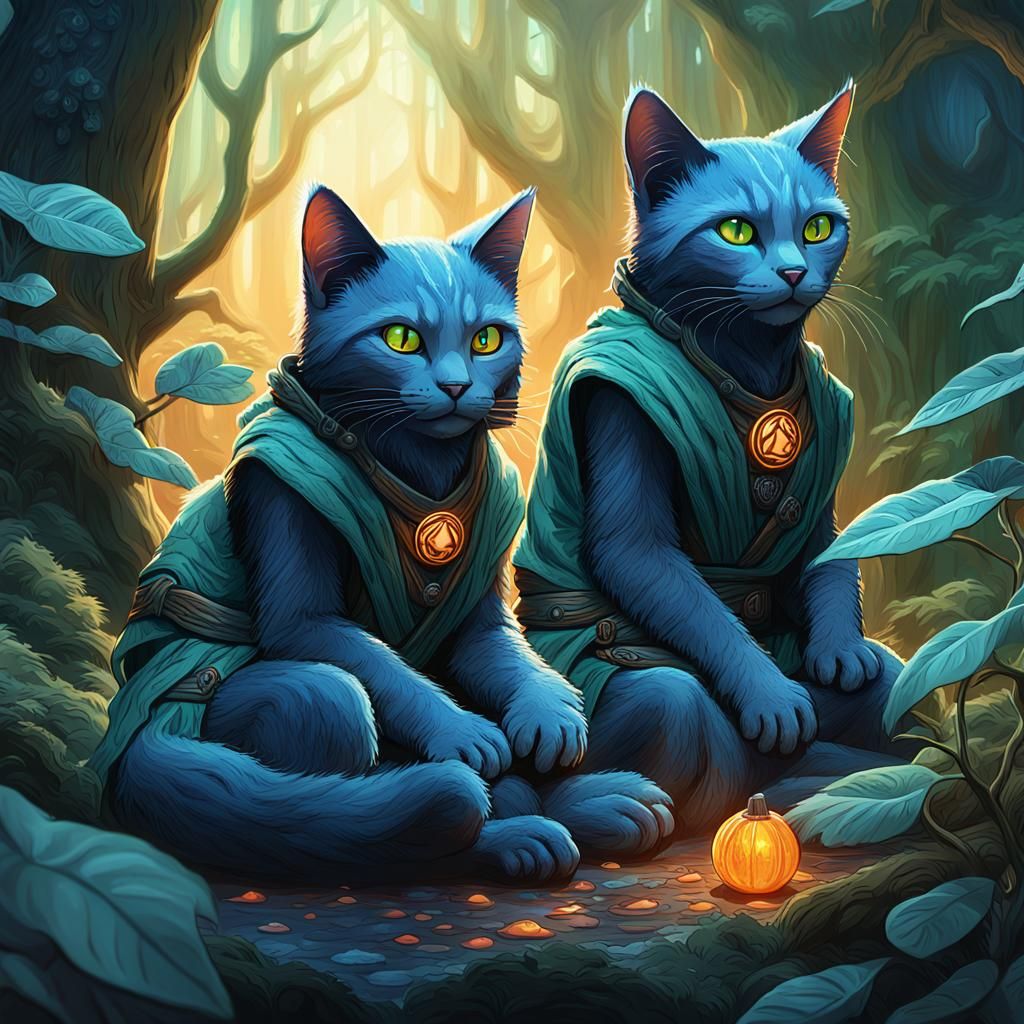 Twin Cat Jedi Masters in Mystical Forest