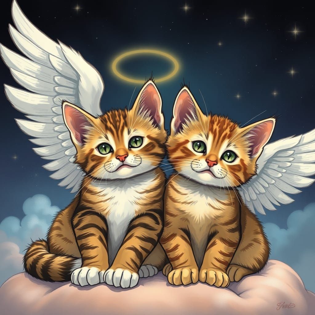 Angelic Cats in Comic Book Art Style