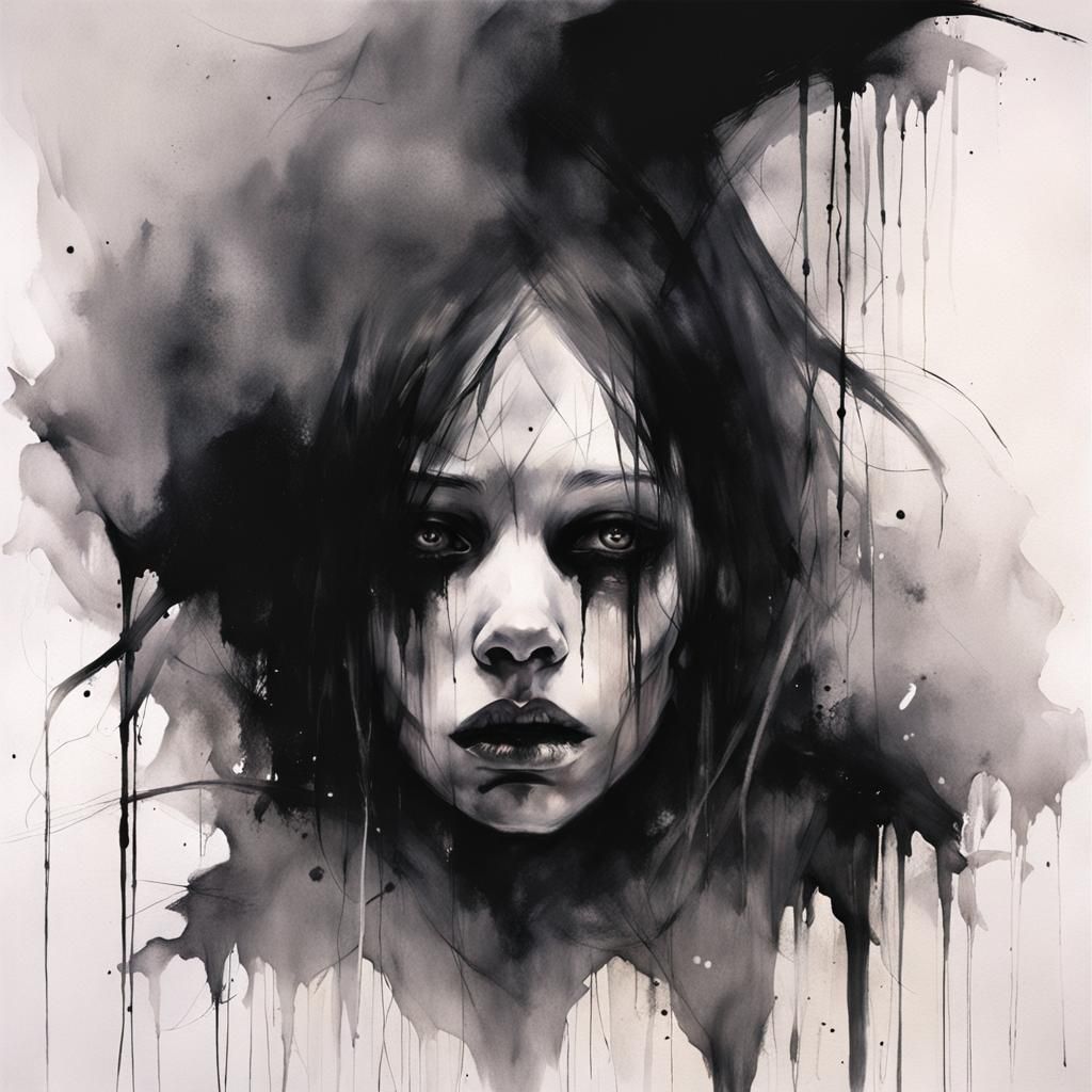 Grimdark Horror Art in Watercolor Style