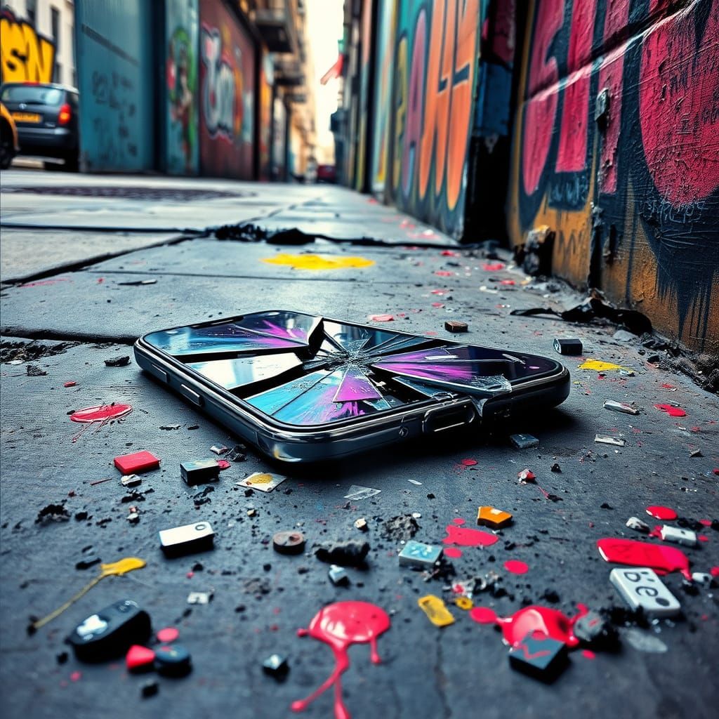 Abandoned Smartphone Reborn in Urban Street Art