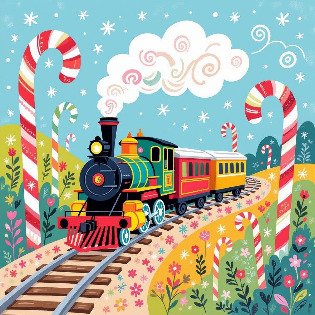 Vibrant Toy Train and Candy Canes Wonderland