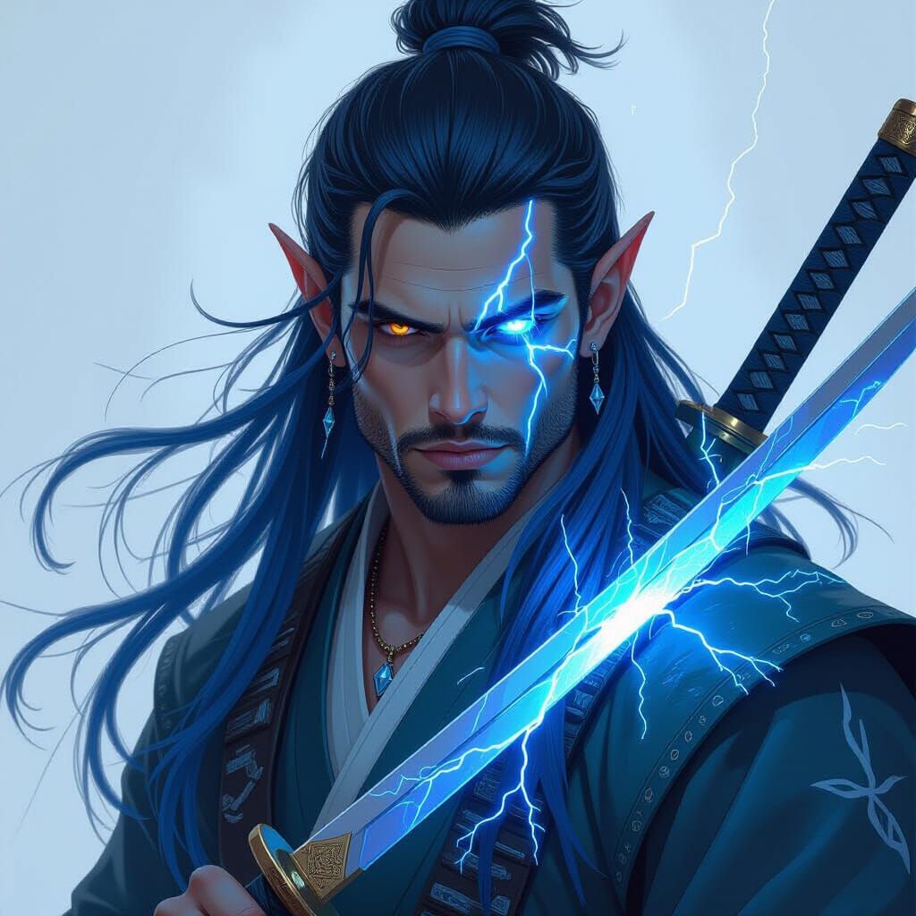 Electric Elf Warrior with Crystal Katana in Digital Art