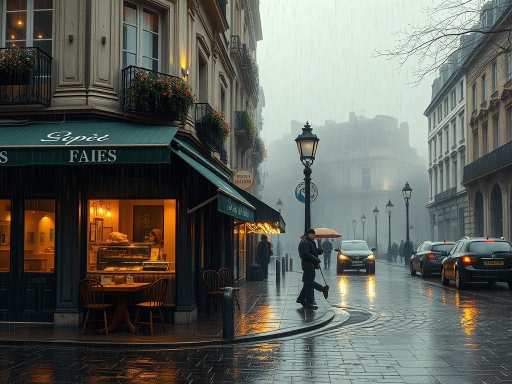 Parisian Café Scene in Soft Impressionist Light