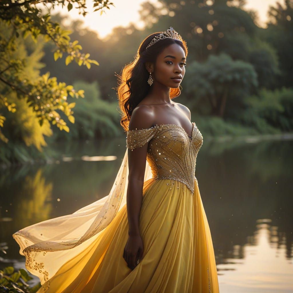 Majestic Black Princess Under Golden Moonlight