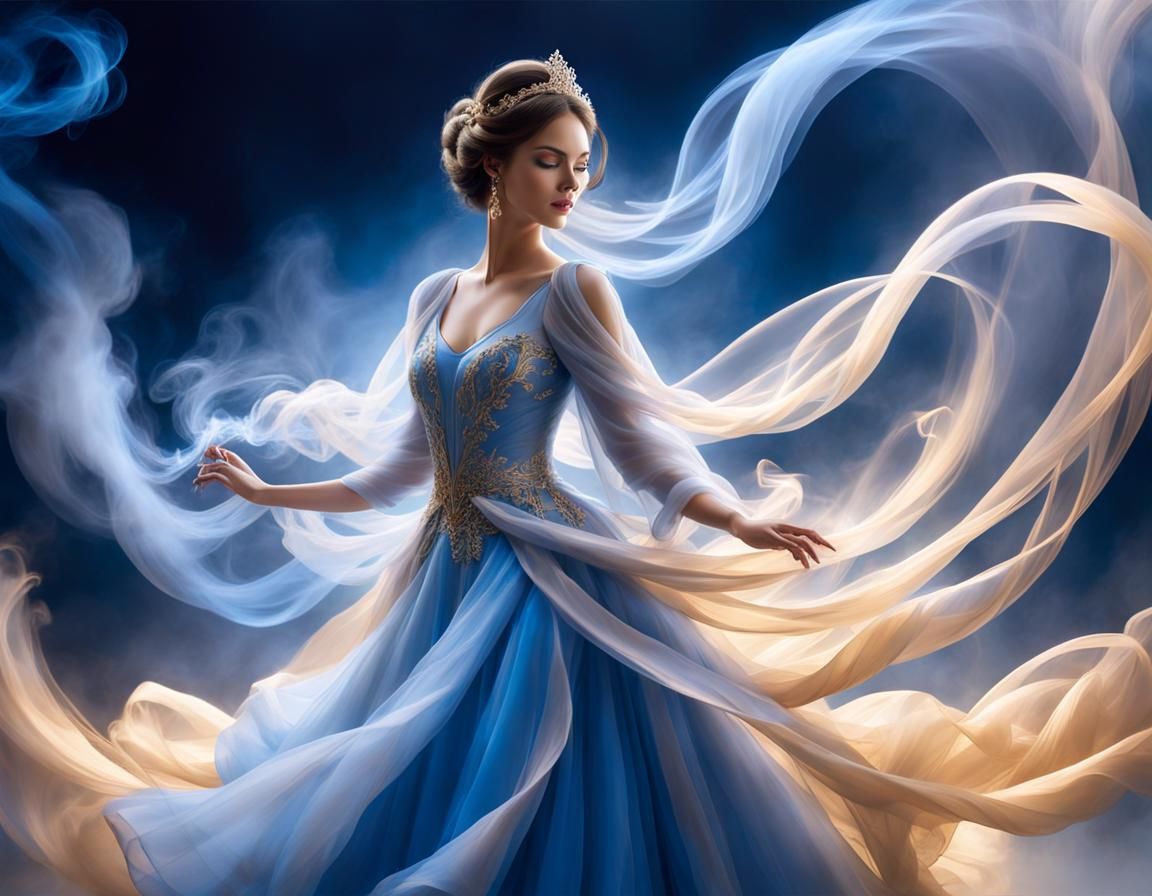 Ethereal Smoke Woman Dancing in Golden Light