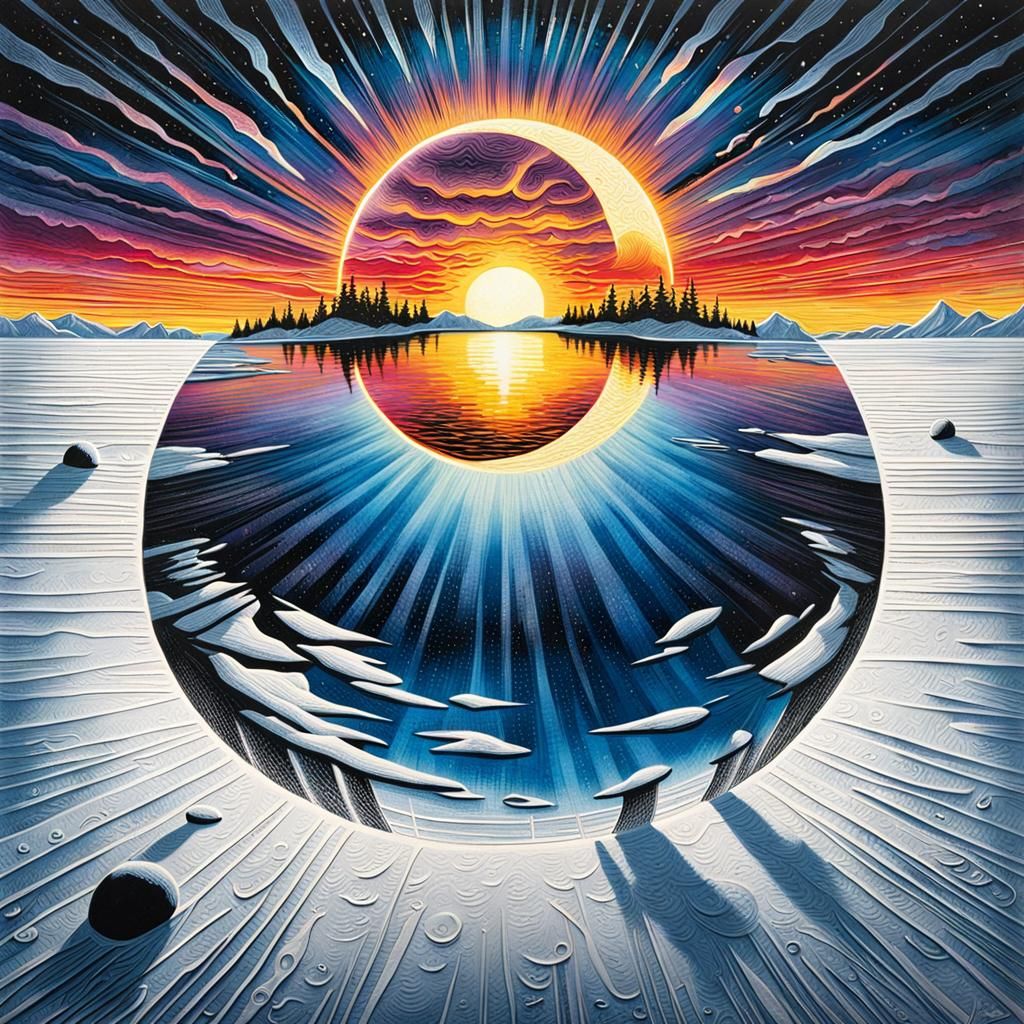 Surreal Landscape Etching on Frozen Lake