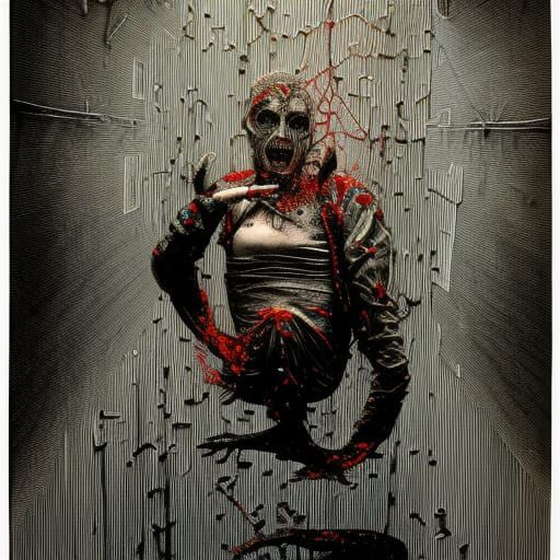 Cyberpunk Lunatic in Straitjacket: Gouache Illustration