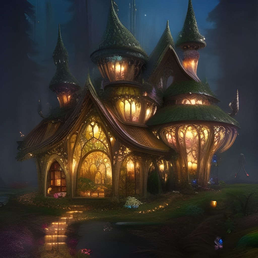 Glowing Fairy House in Art Nouveau Style