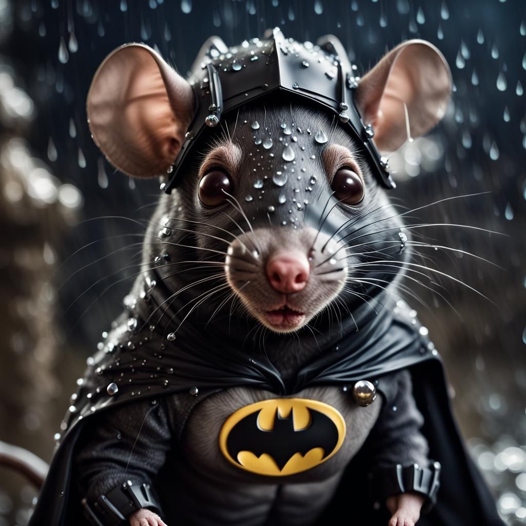Cute Black Rat as Batman in HDR