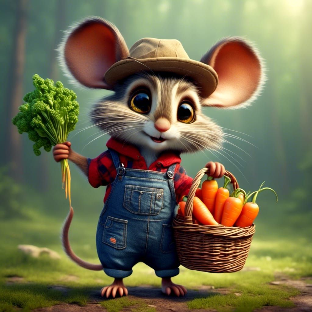 Adorable Mouse with Big Eyes in Overalls