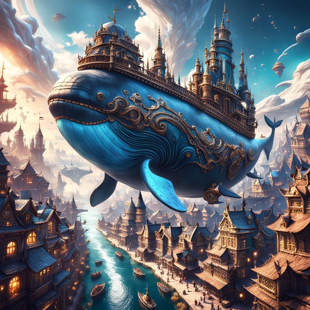 Fantasy City on Flying Whale: Artstation Concept Art