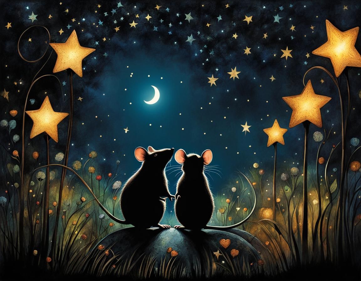 Mice in Magical Garden: Alcohol Ink Silhouette