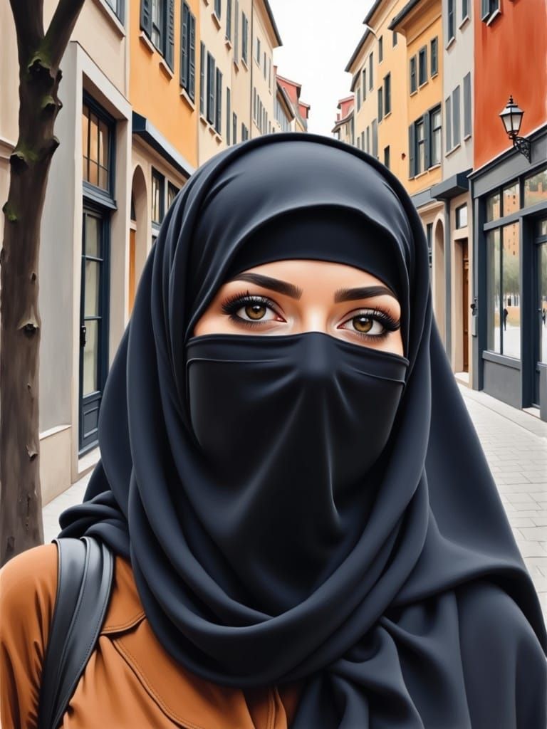 European Woman in Niqab Oil Painting
