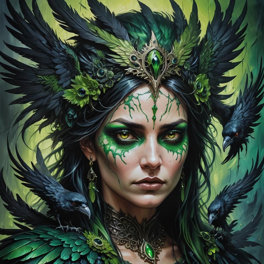 Underworld Goddess with Raven Wings as Cthonic Cultist
