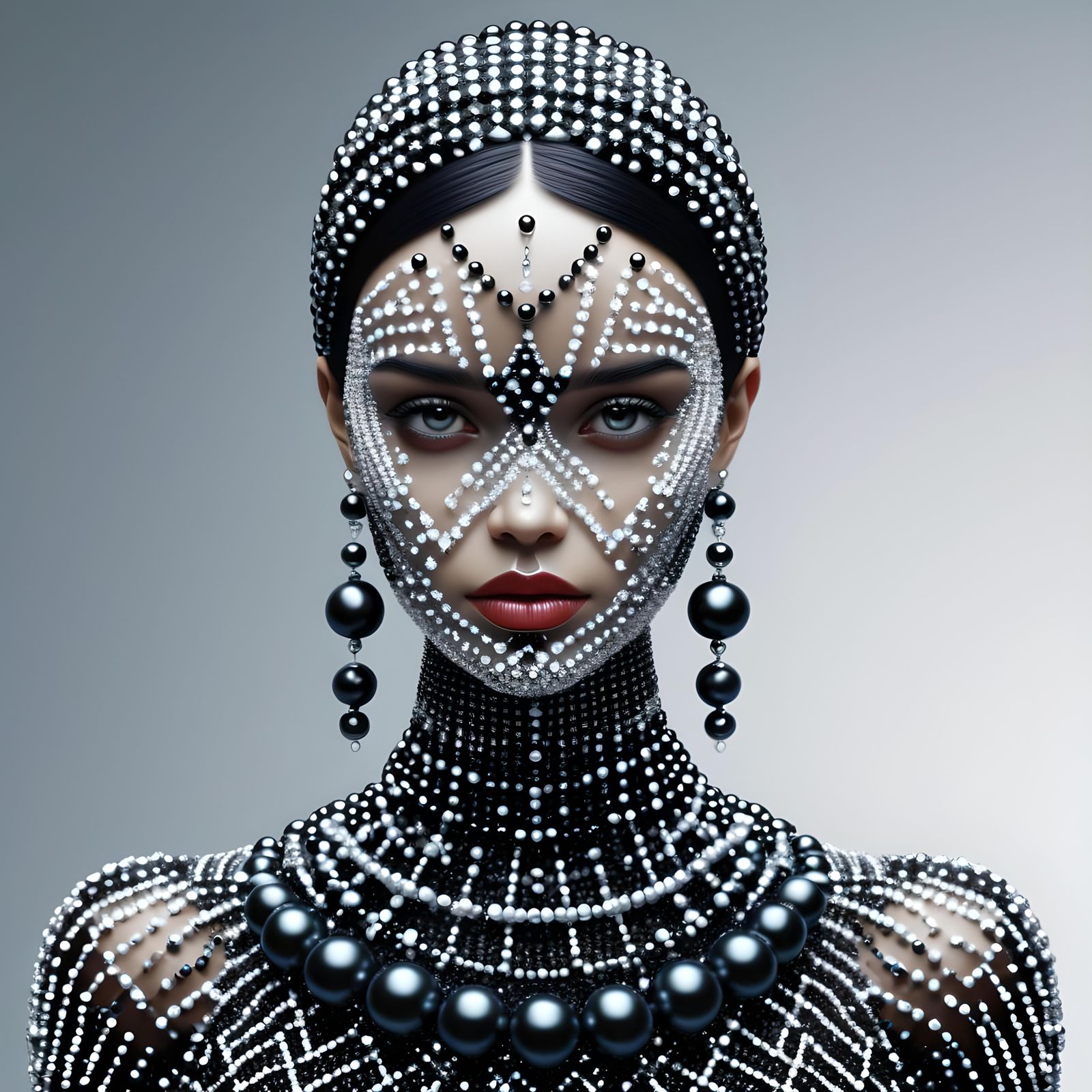 Stunning 3D Portrait of Woman with Beaded Adornments