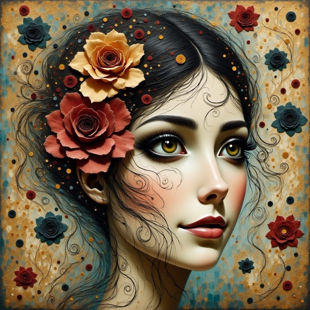 Dreamlike Woman with Celestial Apparitions in Gothic Style