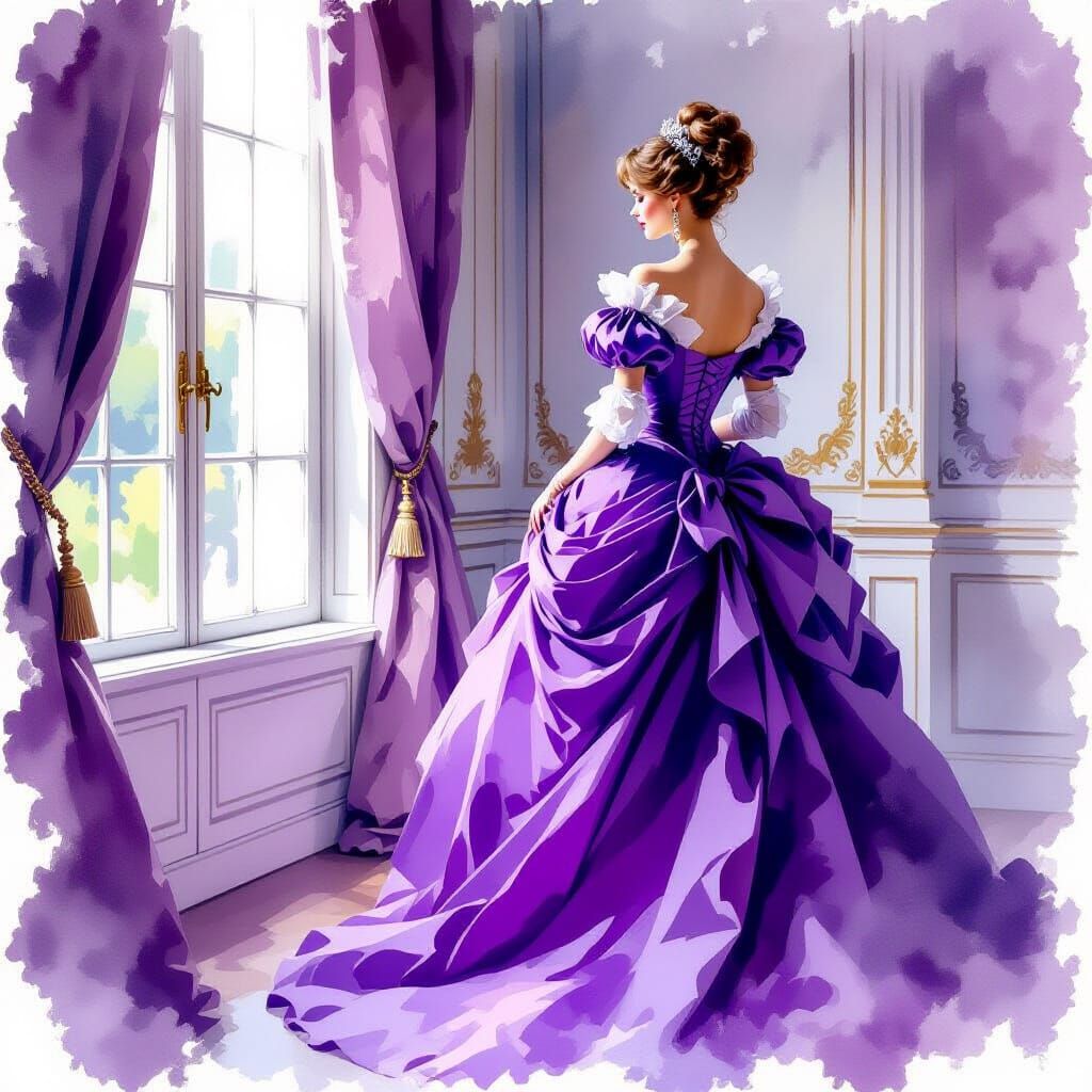 Duchess in Purple Baroque Gown by Window