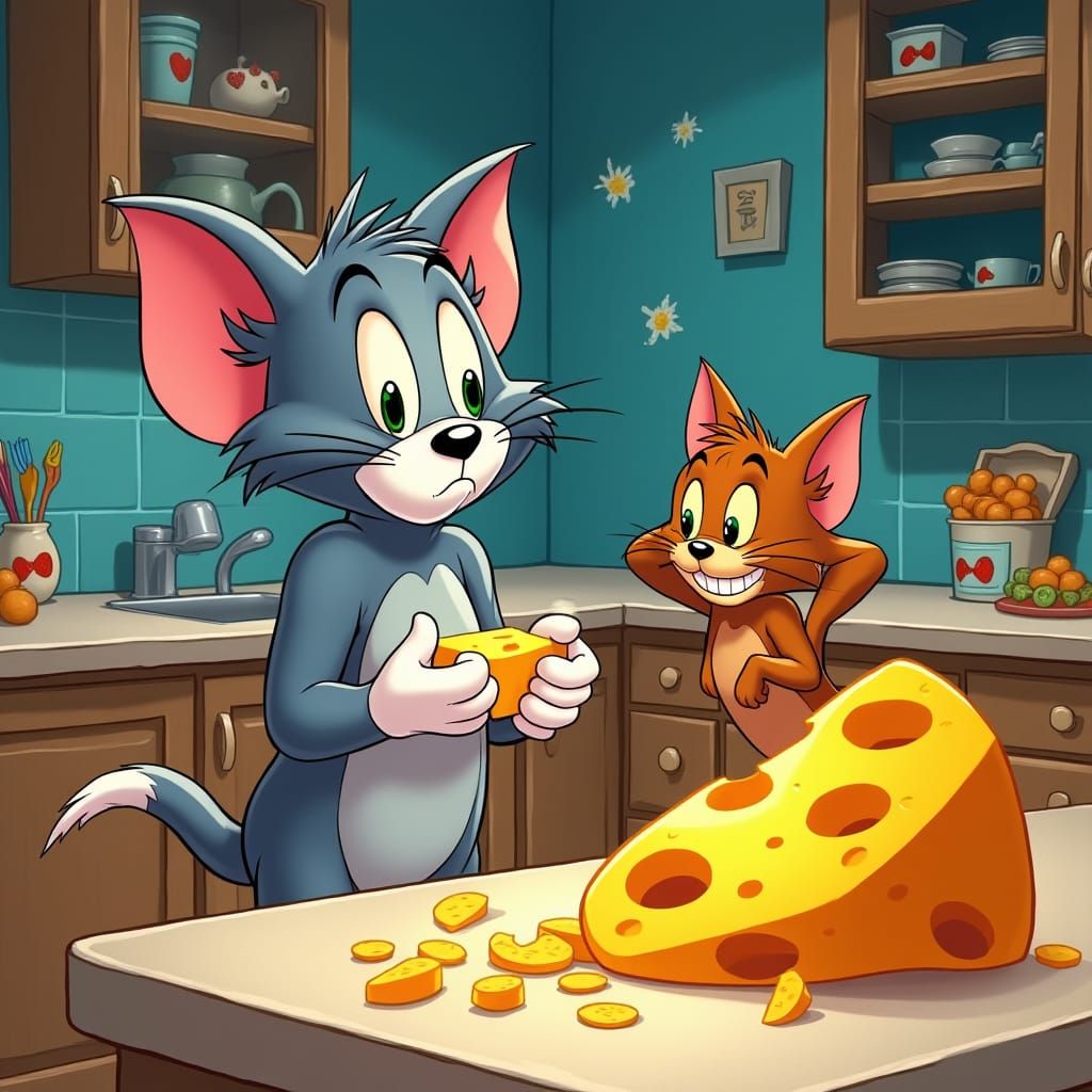 Tom and Jerry: Cosmic Truce in Holographic Cartoon Style