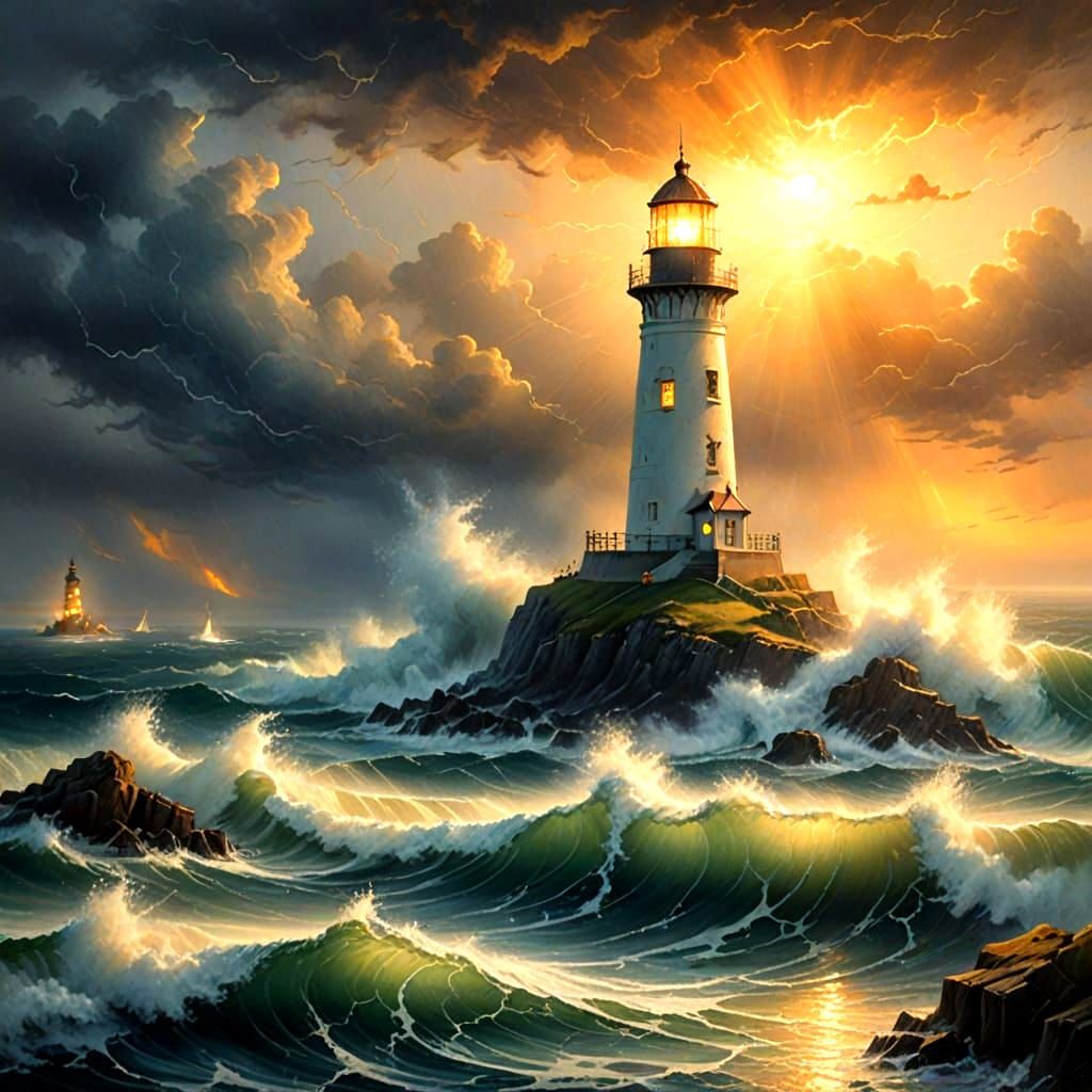 Ethereal Lighthouse in a Whirlwind of Fantasy