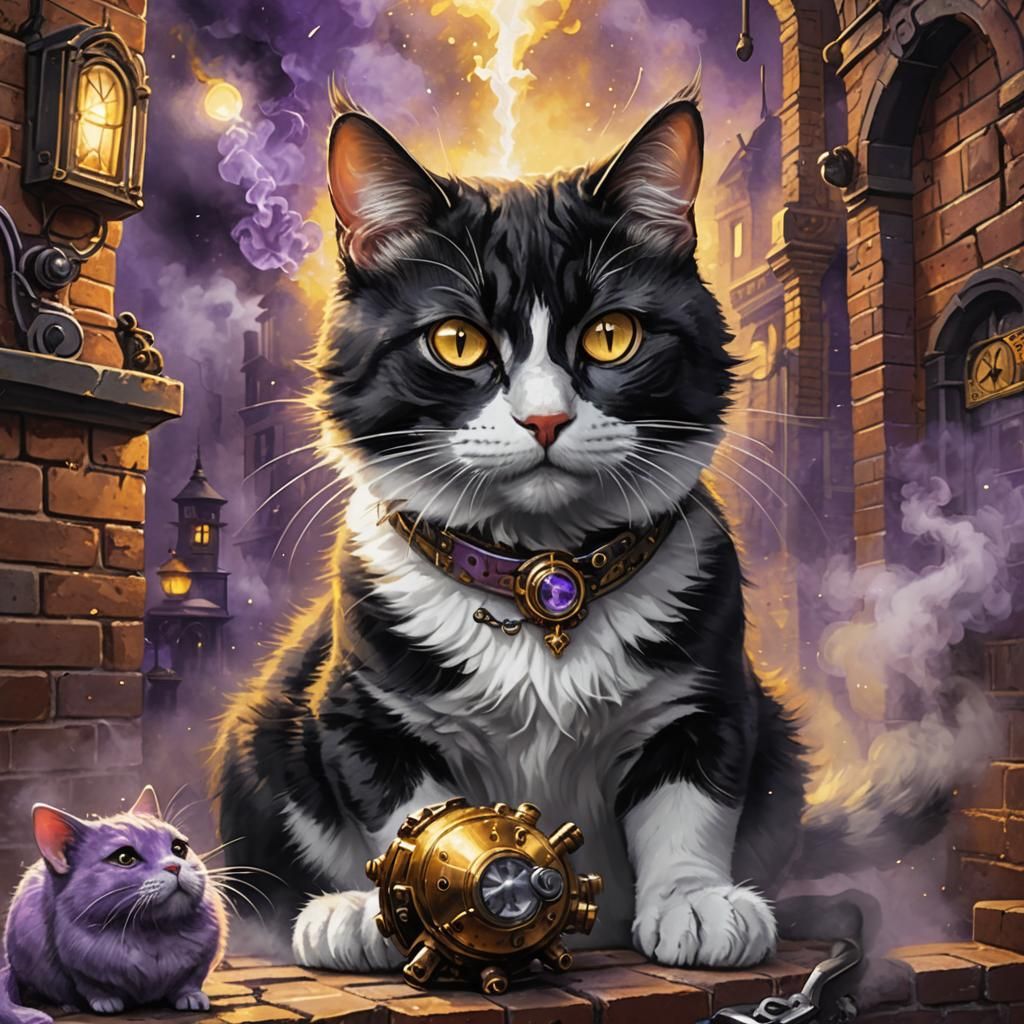 Tense Cat and Mouse Play in Steampunk Style