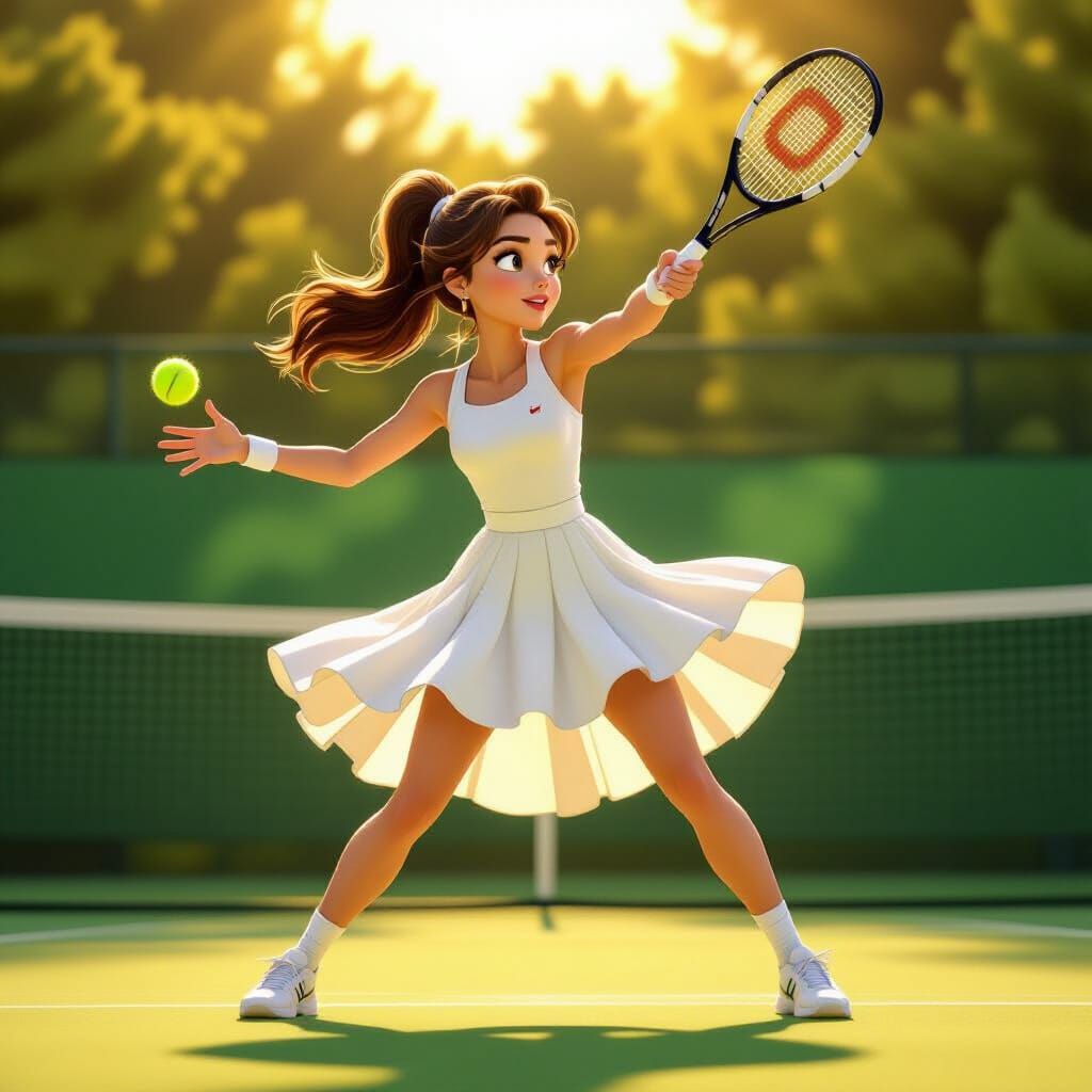 Elegant Tennis Player in Pixar-Disney Style