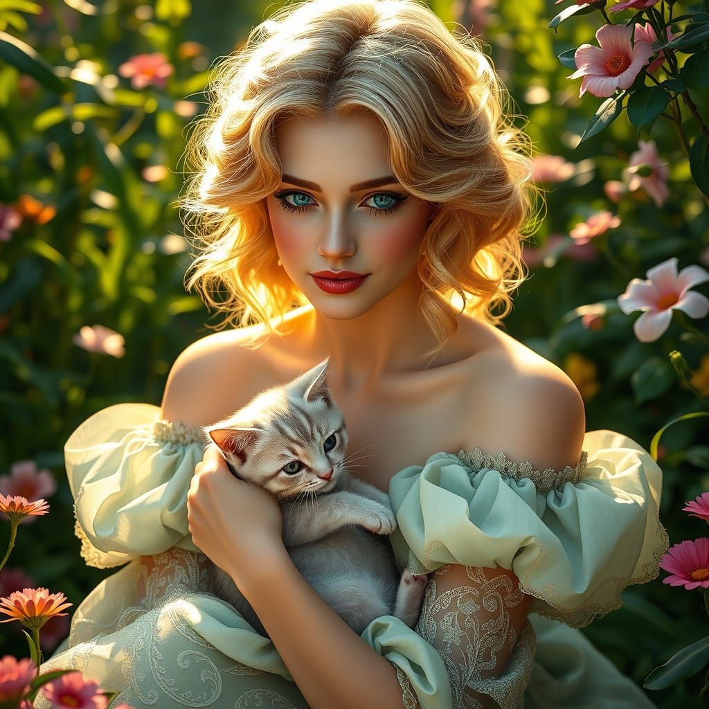 Ethereal European Beauty in a Whimsical Garden