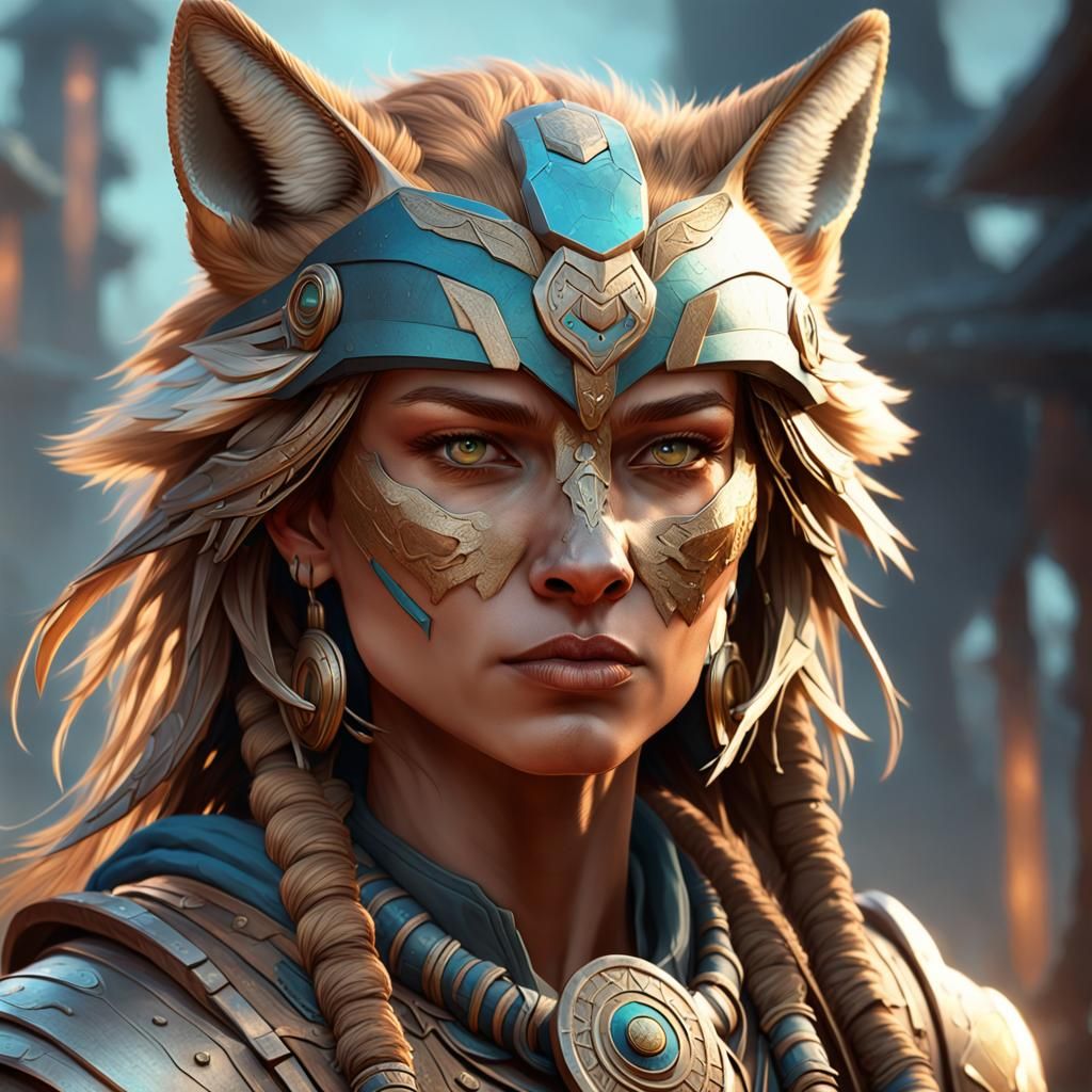Coyote Warrior Portrait in Hyperdetailed Style