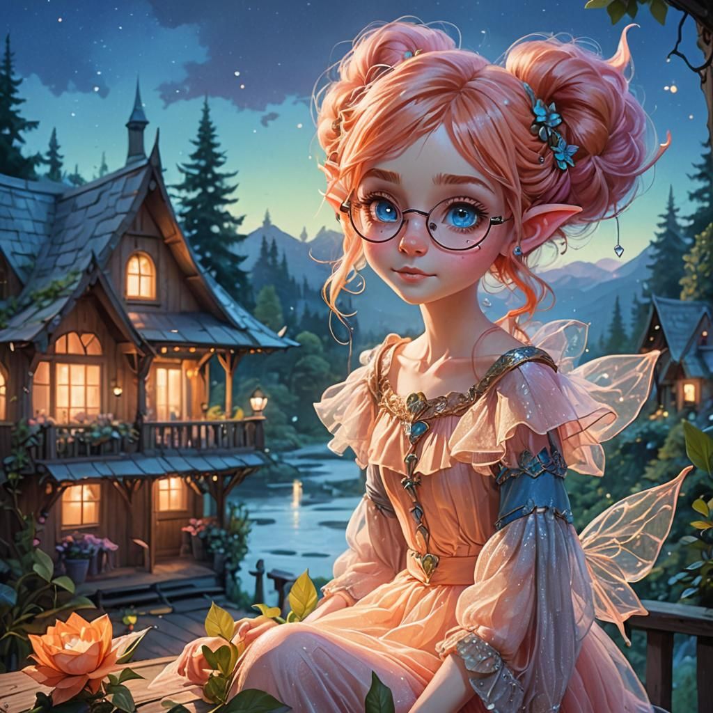 Ethereal Elf Portrait with Neon Accents