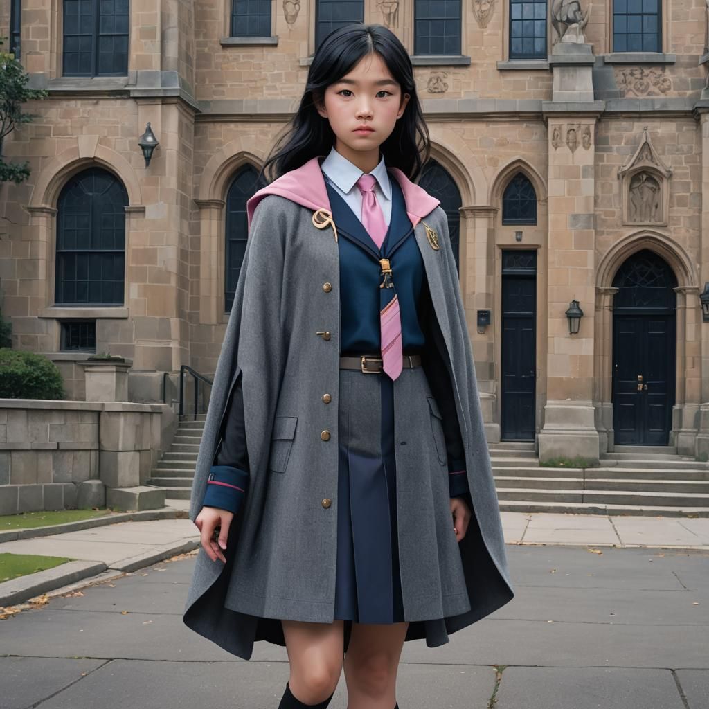 Asian Wizard Academy Portrait in Ink Wash Style