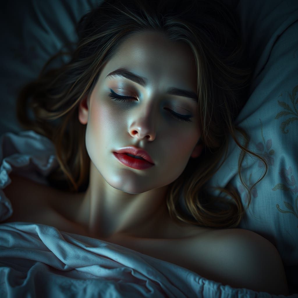Hyperrealistic Portrait of Sleeping Beauty with Insomnia
