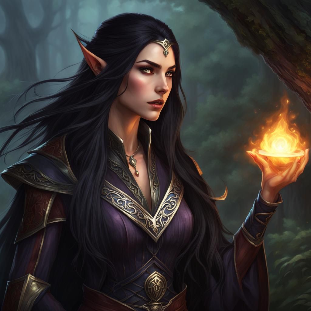 Beautiful Half-Elf Warlock Casting Spell in 8k