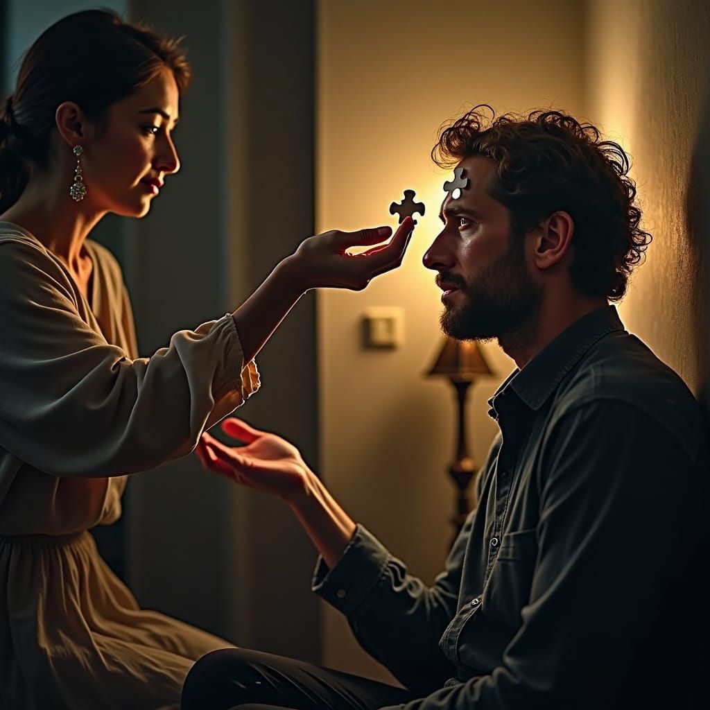 Man's Fragmented Face Receives Puzzle Piece