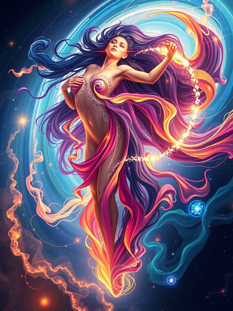 Celestial Goddess Embodied as Star and Black Hole in Vibrant...