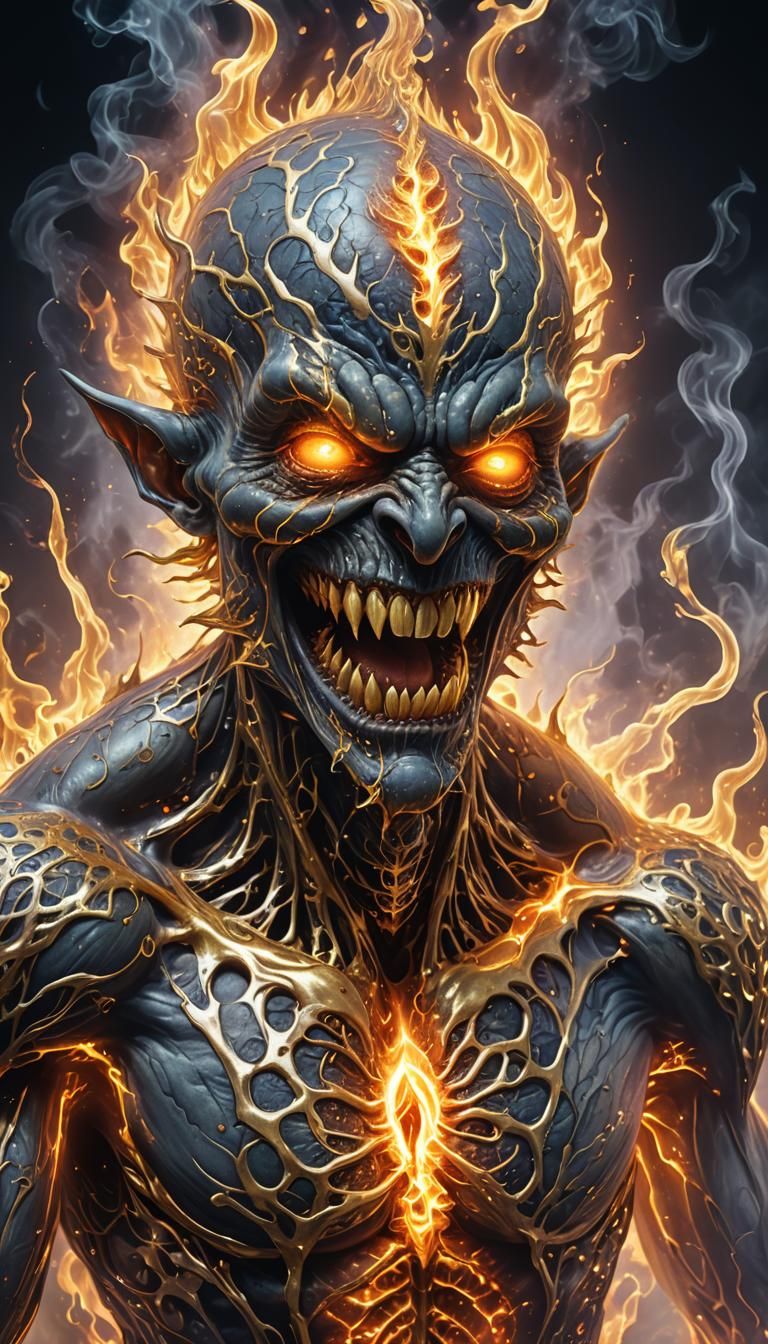 Fire Elemental with Gold Tattoos in Digital Painting Style