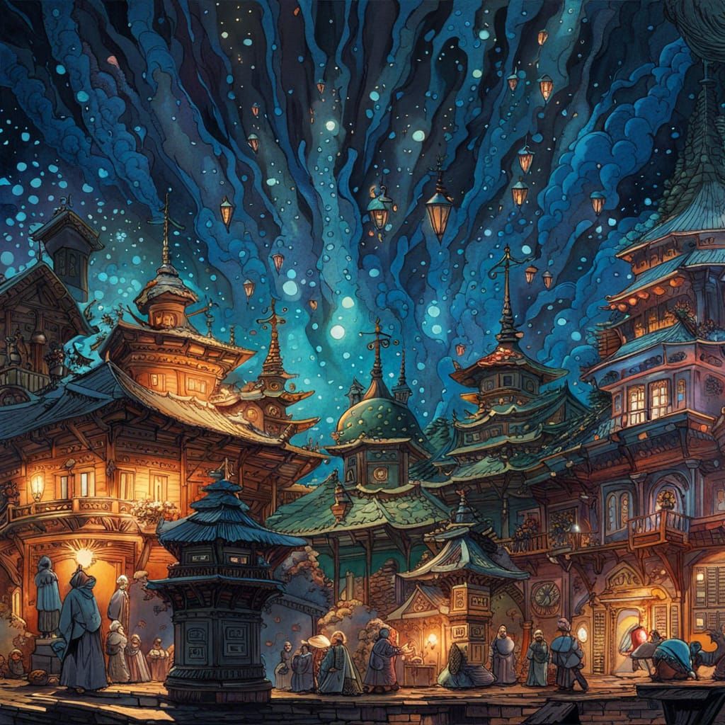 Underwater Cartoon Ink and Watercolor Painting