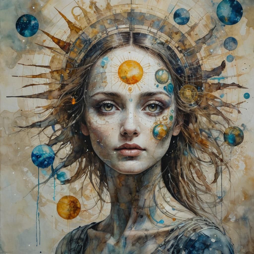 Surreal Celestial Portrait in Retrofuturistic Impressionism