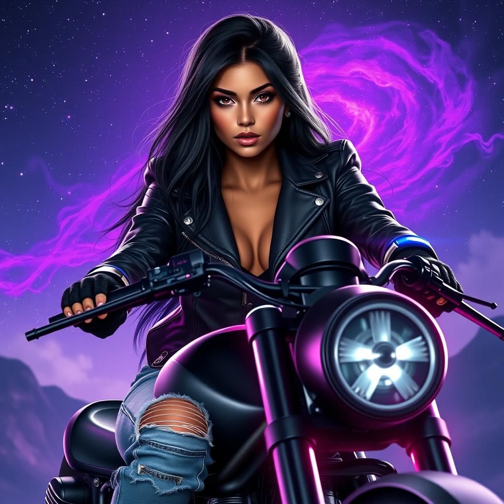 Woman on Motorcycle in Fantasy Sci-Fi Style