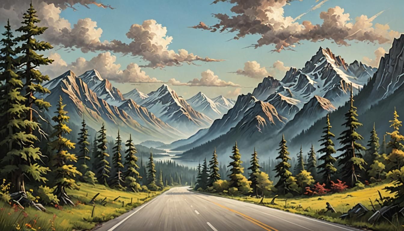 Mountain Highway in Bob Ross Style