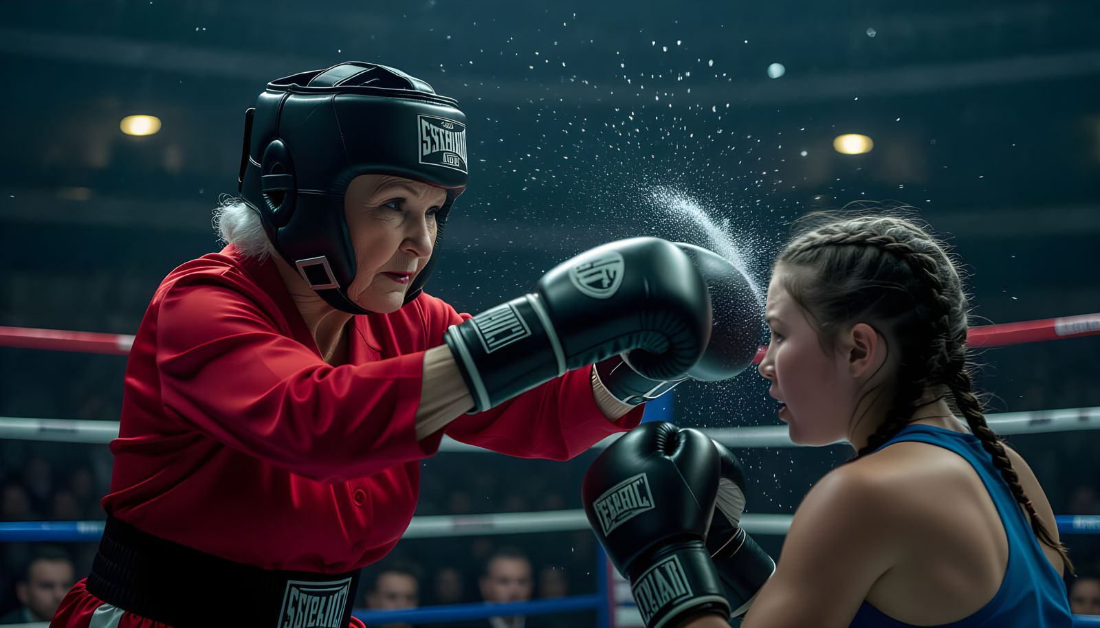 Grandmother's Boxing Victory: Hyperrealistic, Cinematic Imag...