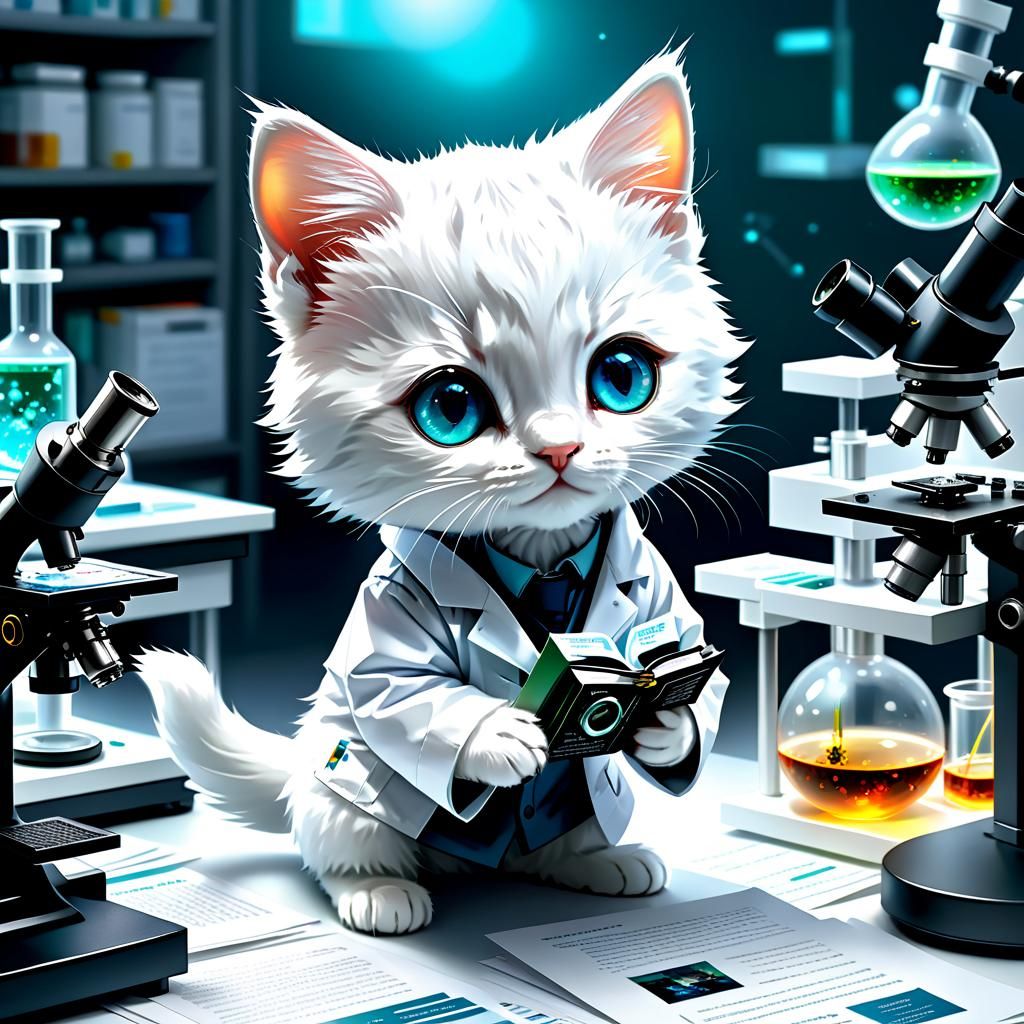 Cute & Smart - Adorable Kitten Scientist in the Lab