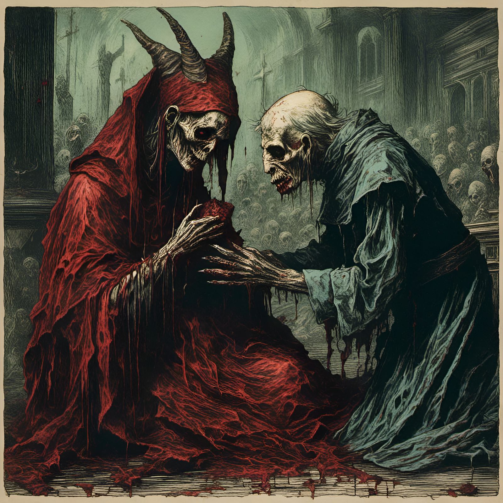 Macabre Zombie Pope Kiss in Creepy Magazine Style