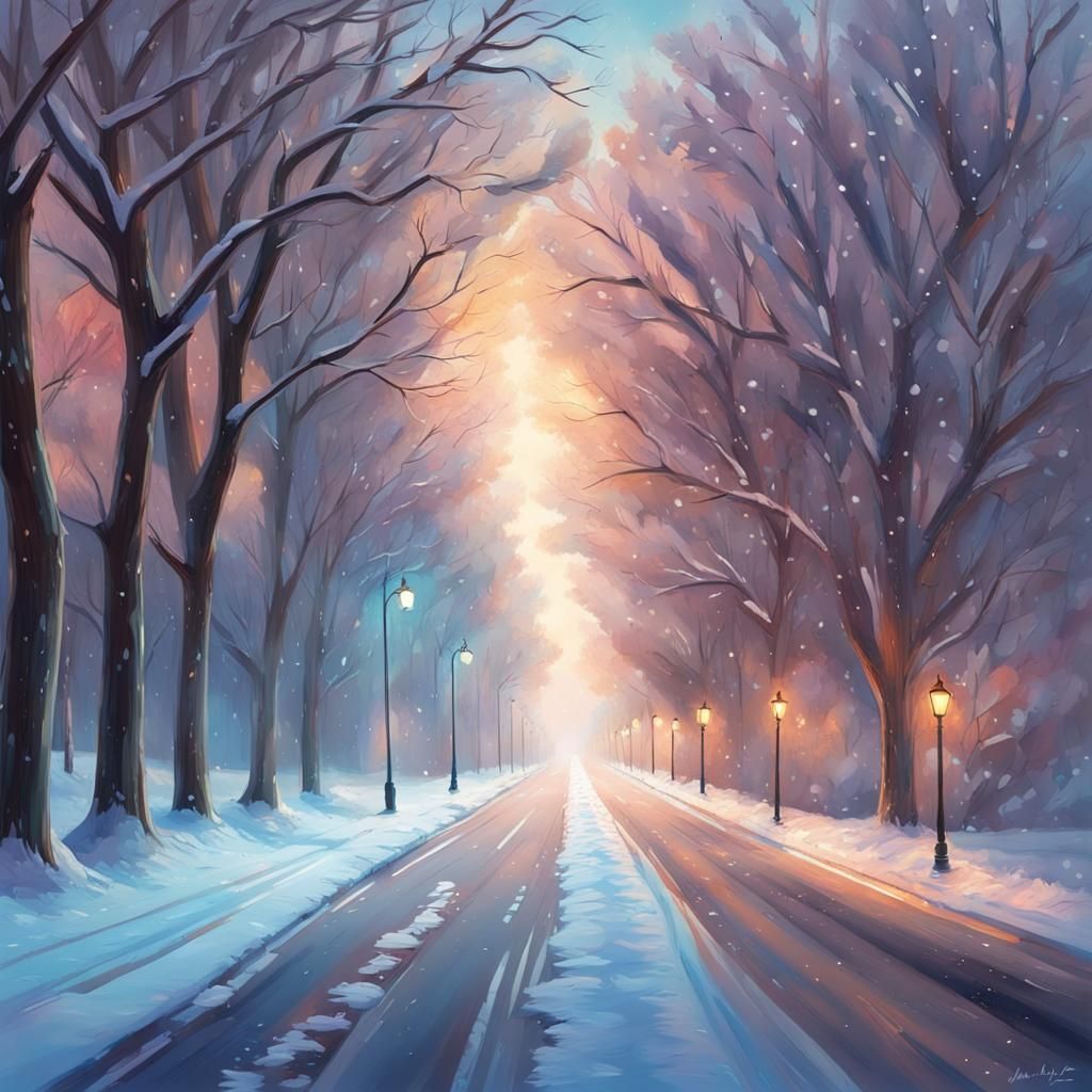 Snowy Road at Christmas: Hyperrealistic Winter Scene