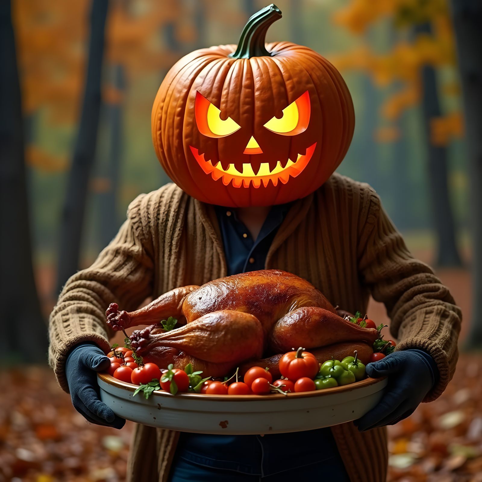 Thanksgiving Jack-o-Lantern with Turkey Dinner