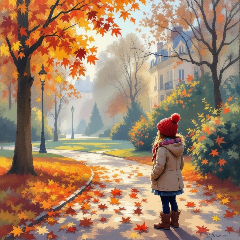 Girl in Bobble Hat on Misty Autumn Day