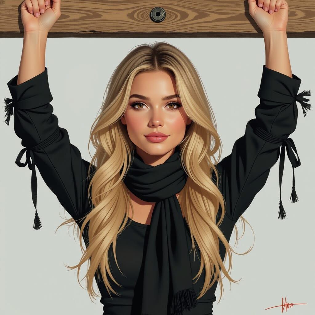 Blonde Woman in Scarecrow Outfit, Hyperrealistic Portrait