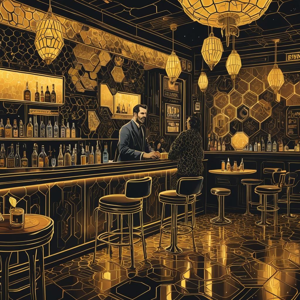 Neo-Noir Honey Bee Dive Bar in 1950s Style