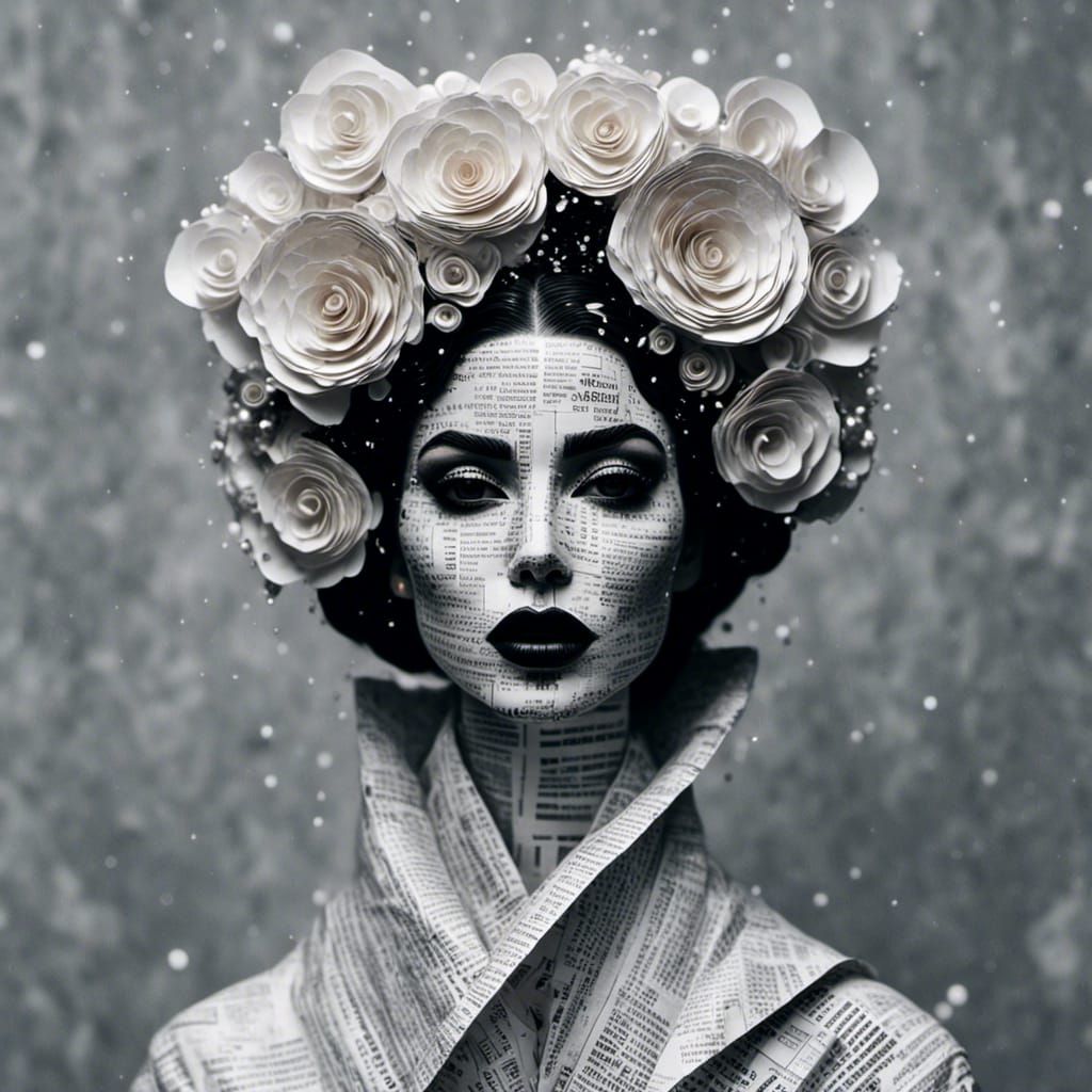 Newspaper Texture Portrait with Galactic Dust Skin