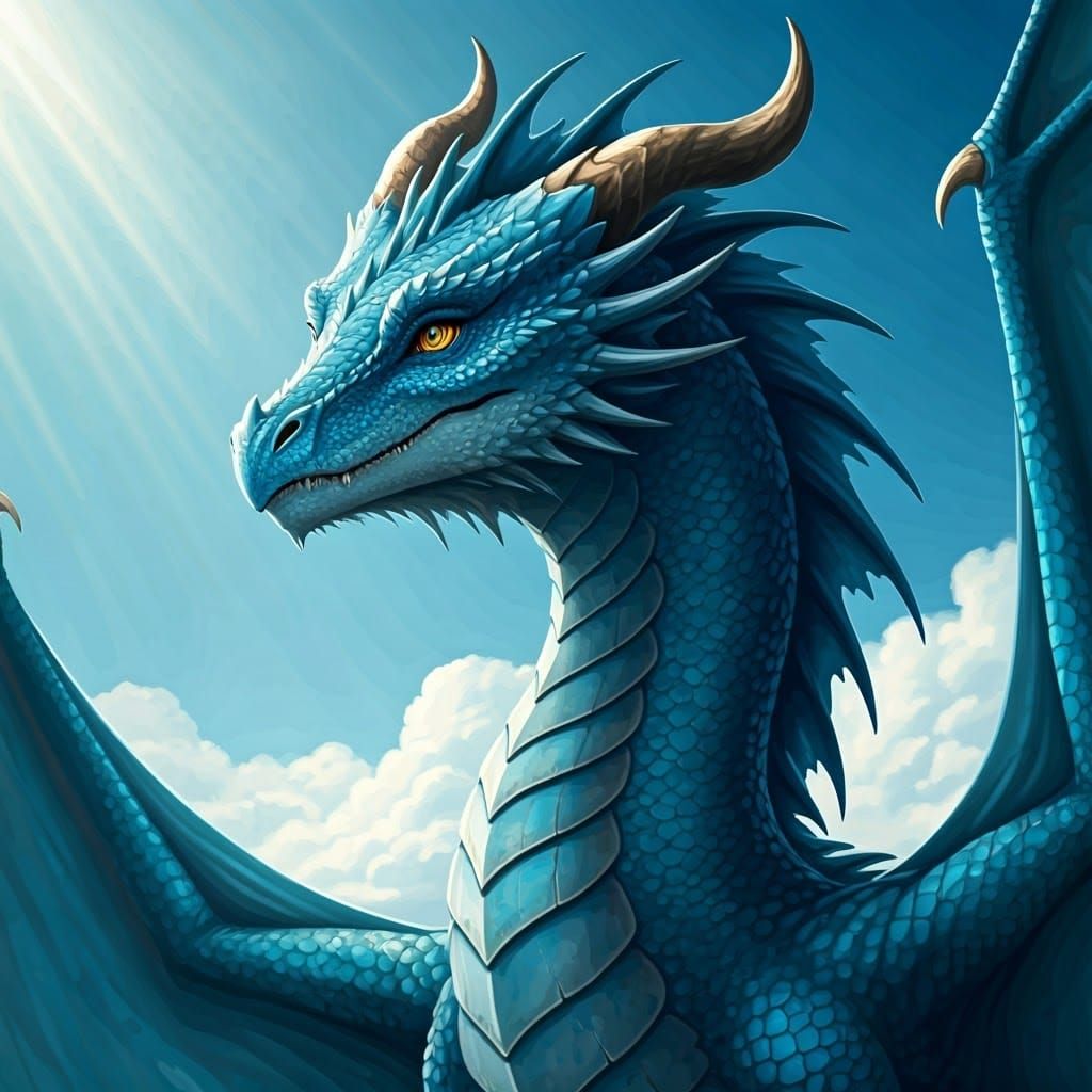 Majestic Female Dragon Soaring in a Sunny Sky