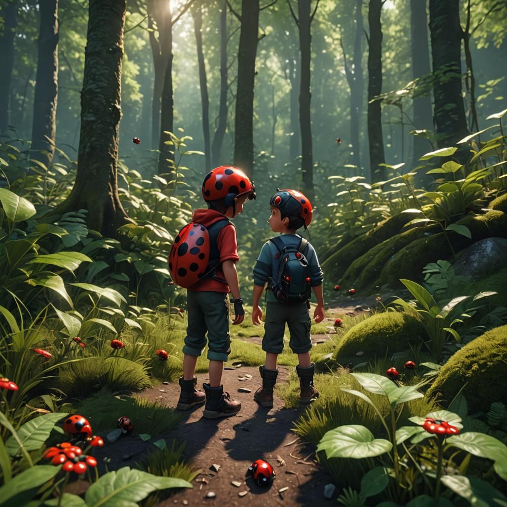 Child with Ladybug in Forest: 3D Game Cinematic